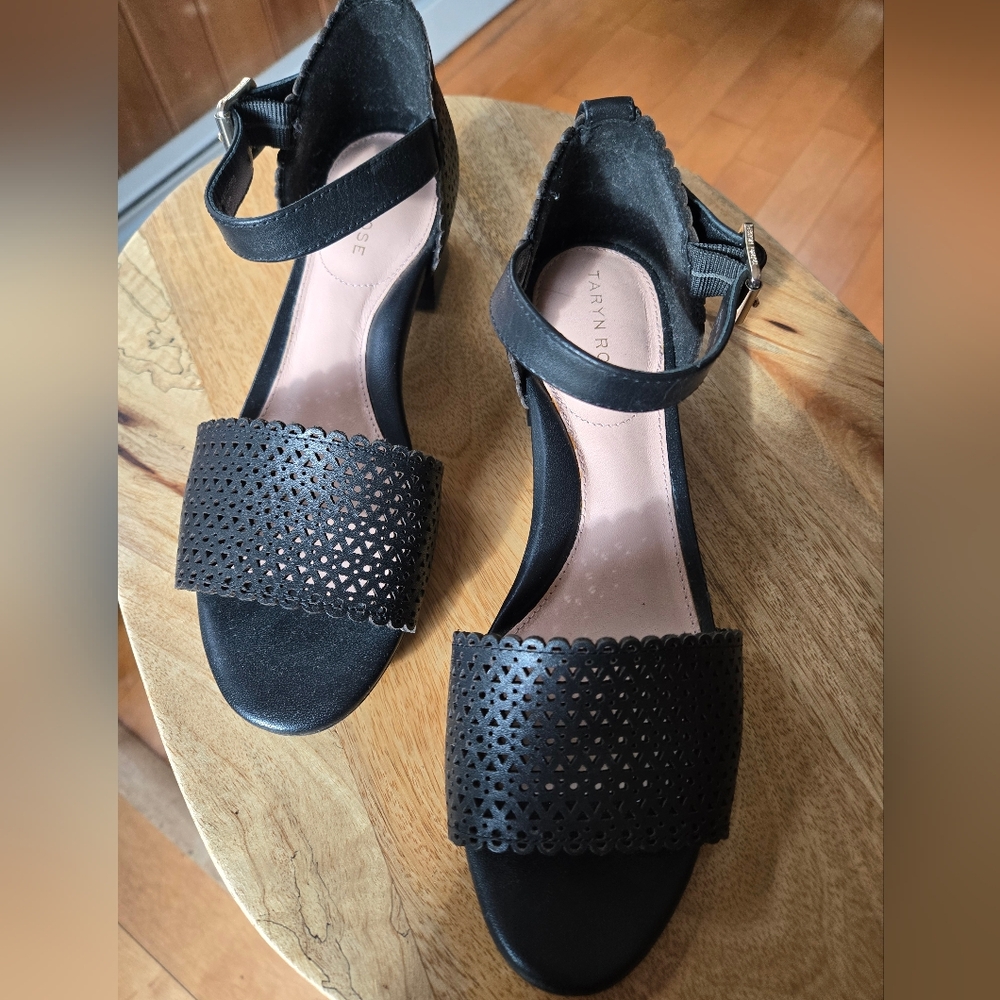 Taryn.Rose Black leather Perforated Sandals